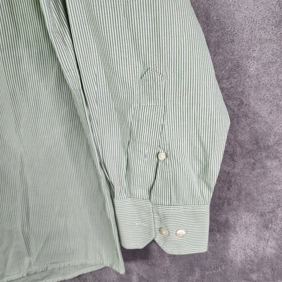 Mens Izod Shirt White & Green Striped Long Sleeve Button Down Size Large - Picture 2 of 12
